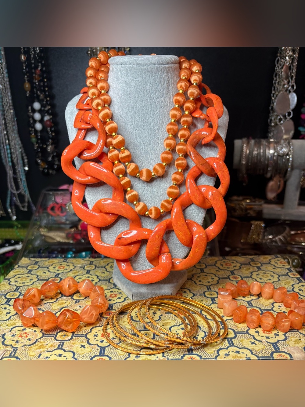 🧡Orange Crush Costume Jewelry Lot | Chunky Statement Necklaces & Bracelets